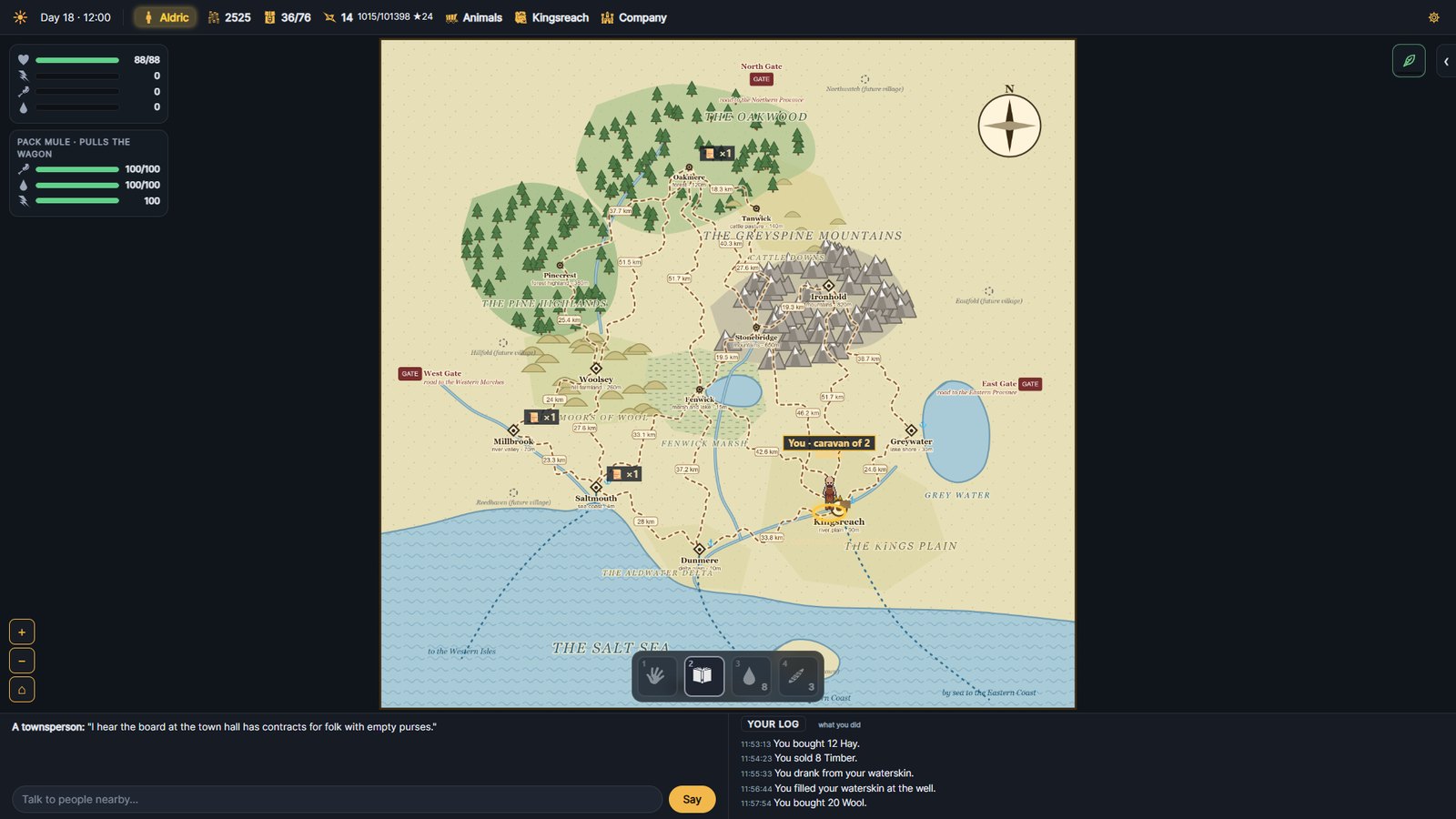 The province map: twelve towns and twenty-one roads