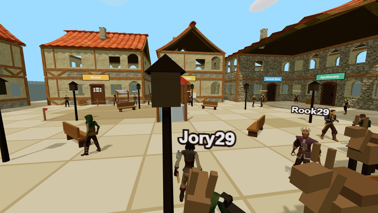 The town square at Kingsreach: merchants, townsfolk and wagons