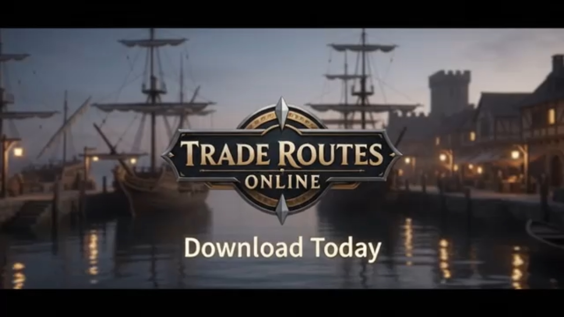 Trade Routes Online: ships in a harbour at dusk